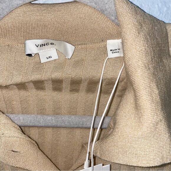 VINCE Ribbed Collared Polo Style Knit Fitted Cardigan Sweater Top L NWT - Picture 4 of 9